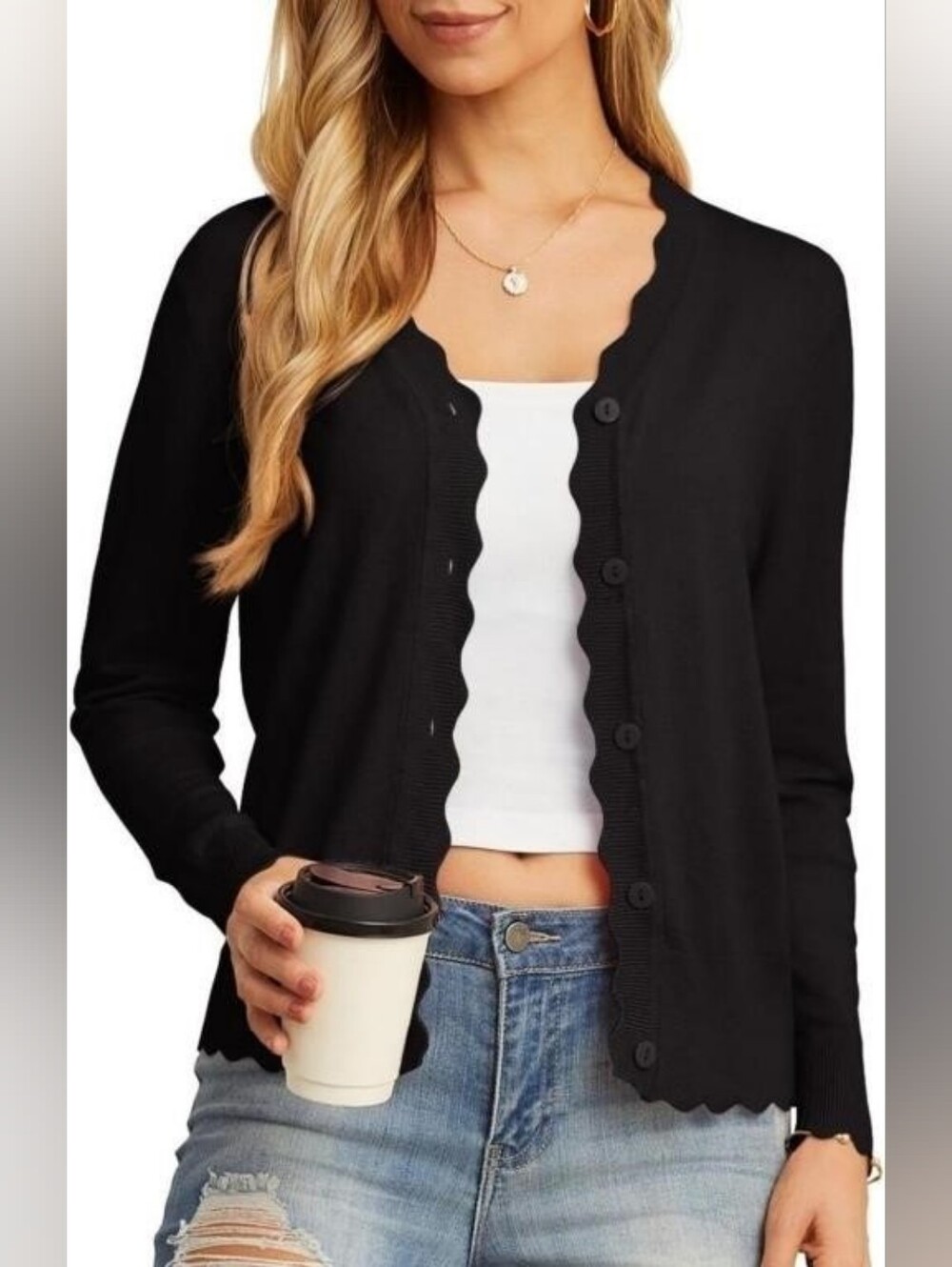 🆕️ Grecerelle Scallop-Edge Cardigan Sweater